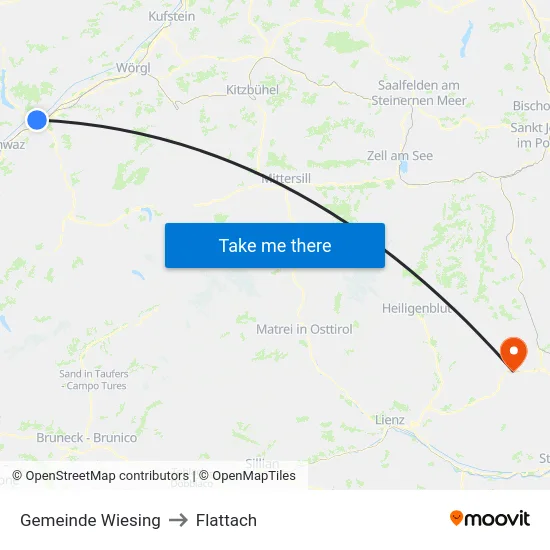 Gemeinde Wiesing to Flattach map