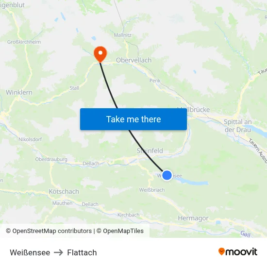 Weißensee to Flattach map