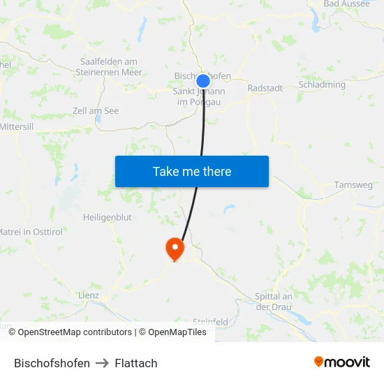 Bischofshofen to Flattach map