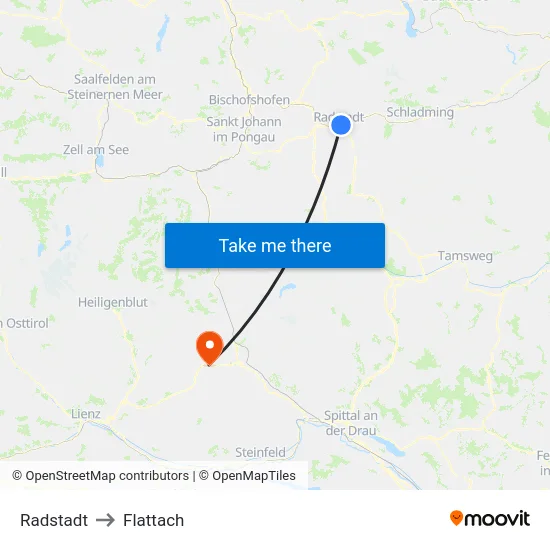 Radstadt to Flattach map