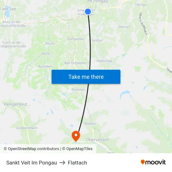 Sankt Veit Im Pongau to Flattach map