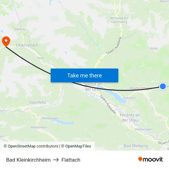 Bad Kleinkirchheim to Flattach map