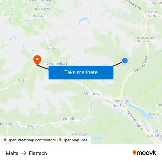 Malta to Flattach map