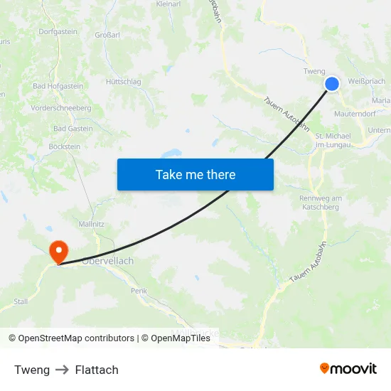 Tweng to Flattach map