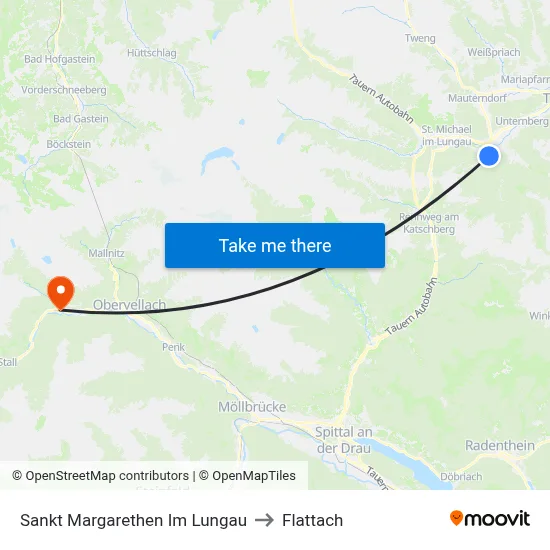 Sankt Margarethen Im Lungau to Flattach map
