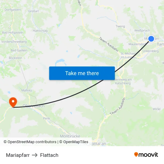 Mariapfarr to Flattach map