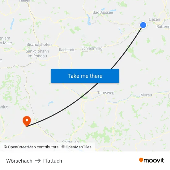 Wörschach to Flattach map