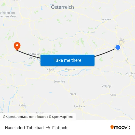Haselsdorf-Tobelbad to Flattach map