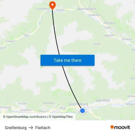 Greifenburg to Flattach map