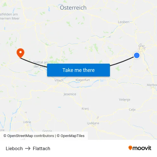 Lieboch to Flattach map