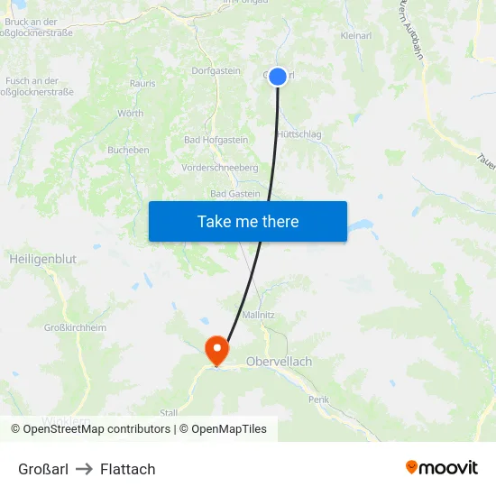 Großarl to Flattach map