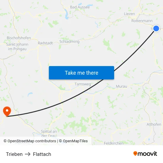 Trieben to Flattach map