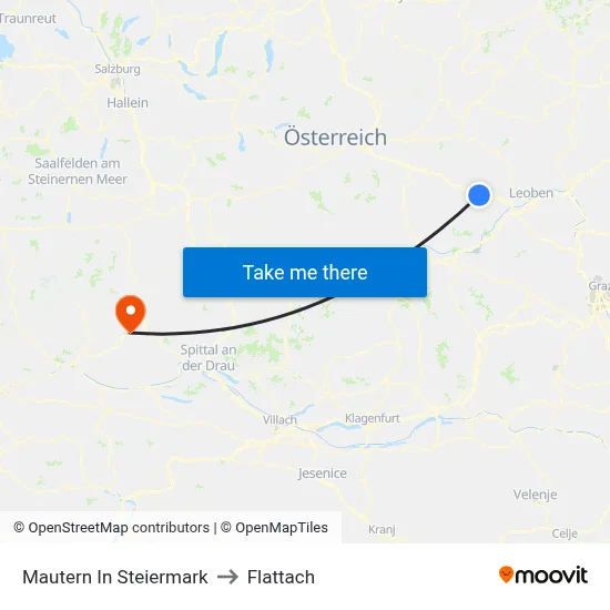 Mautern In Steiermark to Flattach map