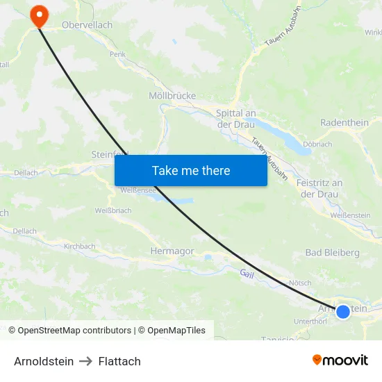 Arnoldstein to Flattach map