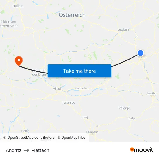 Andritz to Flattach map