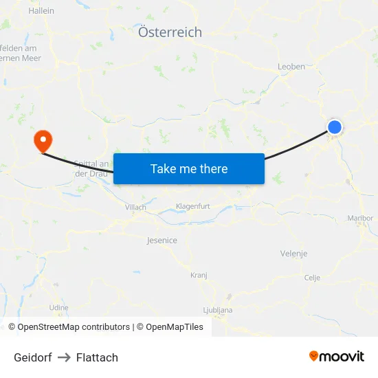 Geidorf to Flattach map