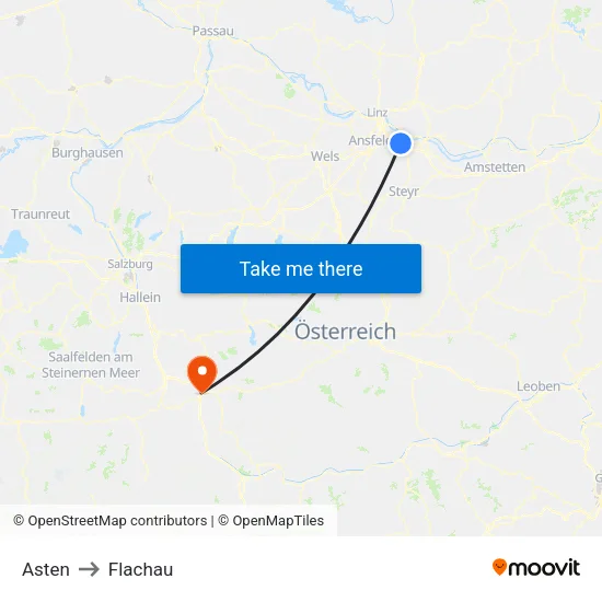 Asten to Flachau map