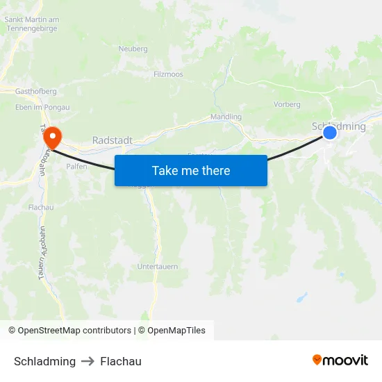 Schladming to Flachau map