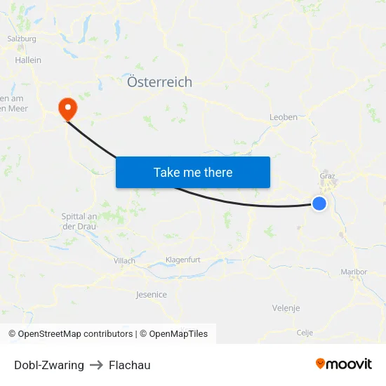 Dobl-Zwaring to Flachau map