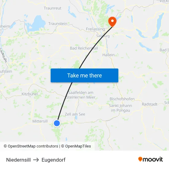 Niedernsill to Eugendorf map