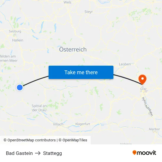 Bad Gastein to Stattegg map