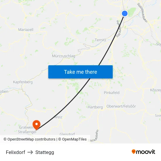 Felixdorf to Stattegg map