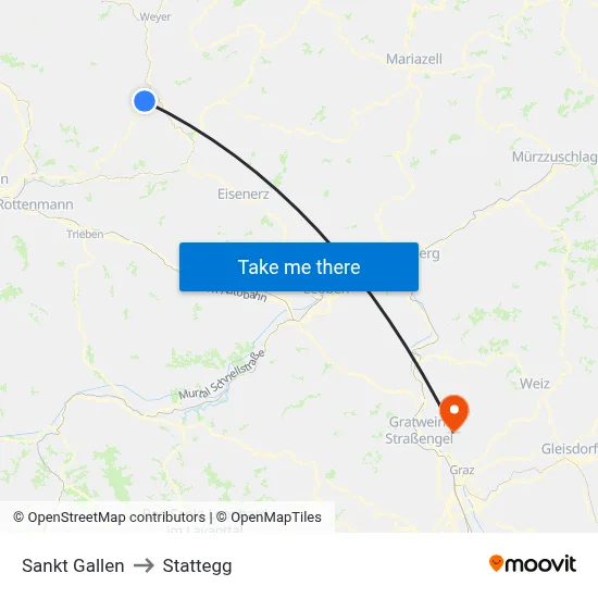 Sankt Gallen to Stattegg map