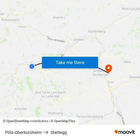 Pöls-Oberkurzheim to Stattegg map