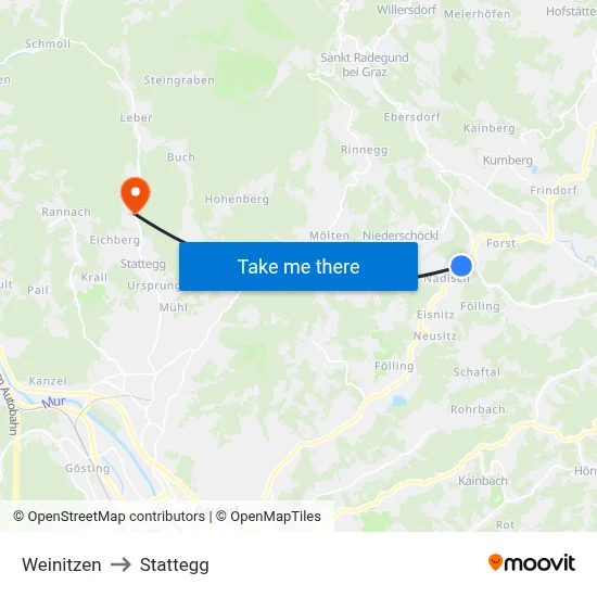 Weinitzen to Stattegg map