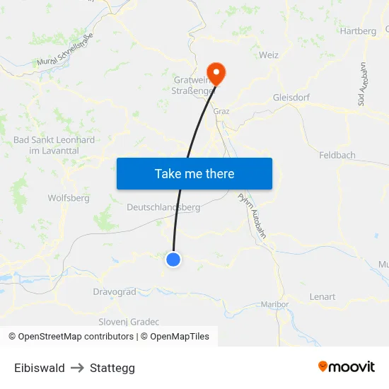 Eibiswald to Stattegg map