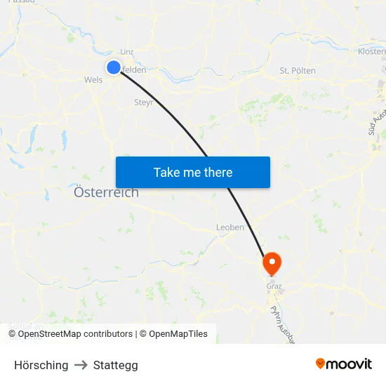 Hörsching to Stattegg map