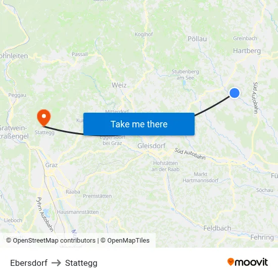 Ebersdorf to Stattegg map