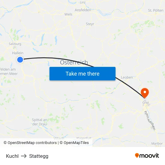Kuchl to Stattegg map