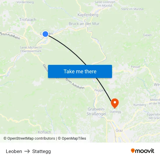 Leoben to Stattegg map