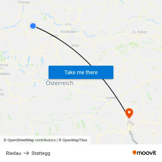Riedau to Stattegg map