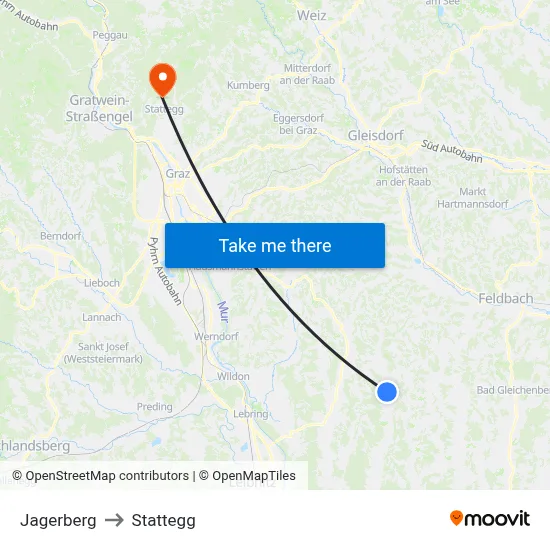 Jagerberg to Stattegg map