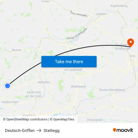 Deutsch-Griffen to Stattegg map