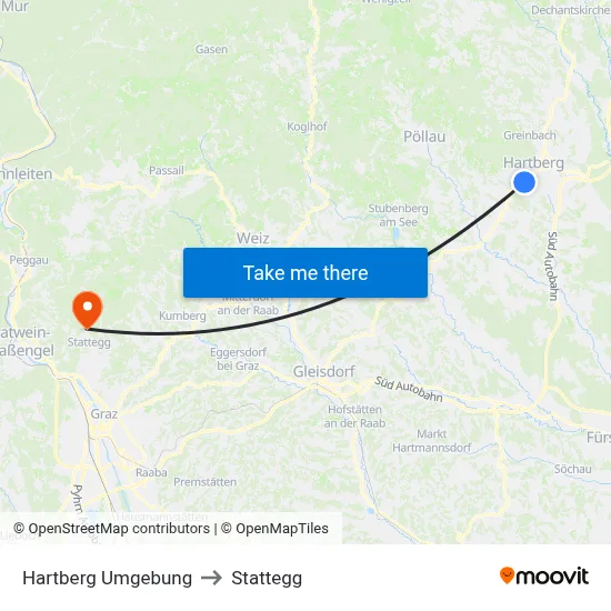 Hartberg Umgebung to Stattegg map