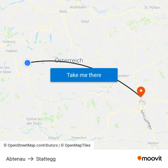 Abtenau to Stattegg map