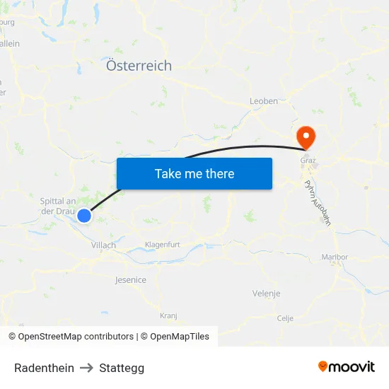 Radenthein to Stattegg map
