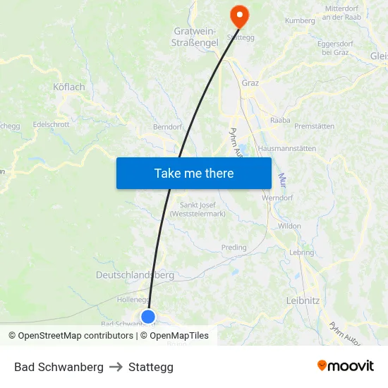 Bad Schwanberg to Stattegg map