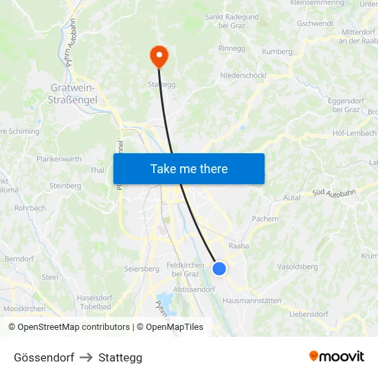 Gössendorf to Stattegg map