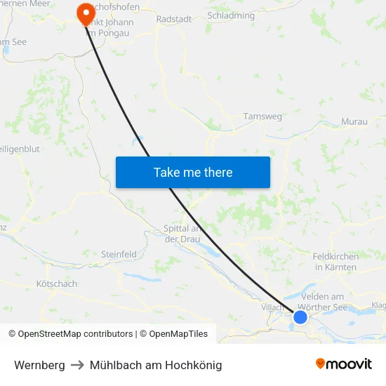 Wernberg to Mühlbach am Hochkönig map