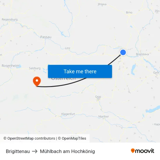 Brigittenau to Mühlbach am Hochkönig map