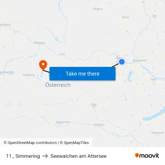 11., Simmering to Seewalchen am Attersee map