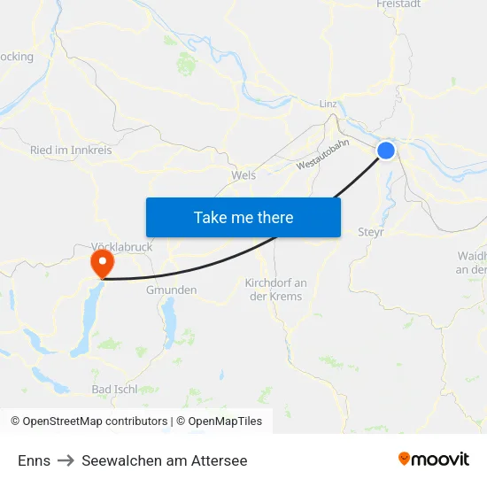 Enns to Seewalchen am Attersee map