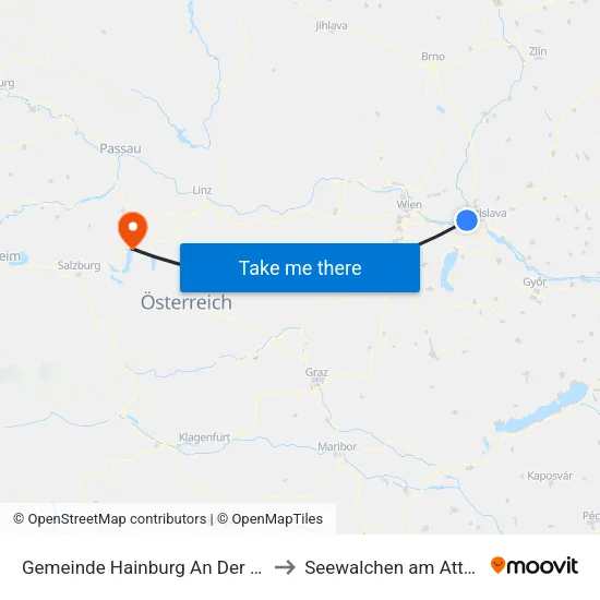 Gemeinde Hainburg An Der Donau to Seewalchen am Attersee map