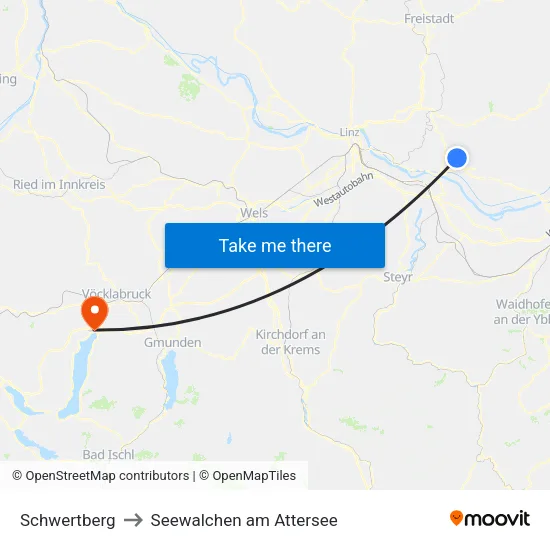 Schwertberg to Seewalchen am Attersee map