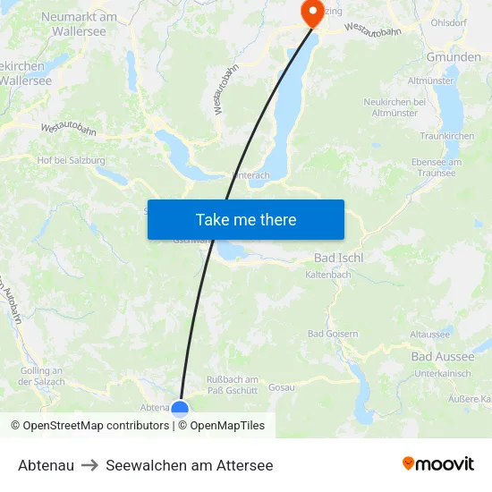 Abtenau to Seewalchen am Attersee map