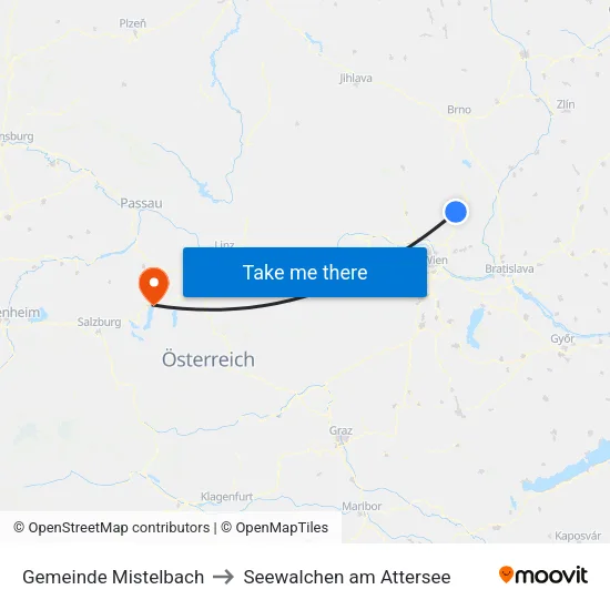 Gemeinde Mistelbach to Seewalchen am Attersee map